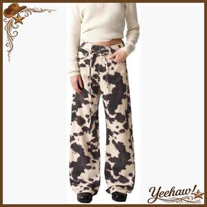 Wide Leg Jeans with Straps Drawstring Pockets Streetwear Baggy Trousers